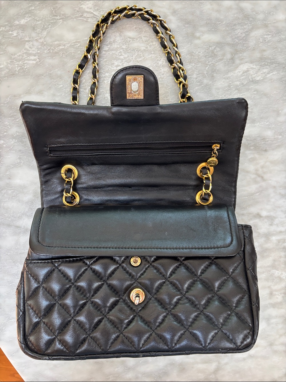 Chanel Double Flap Black Lambskin Quilted Chain-Handle Shoulder Bag - Picture 7 of 12